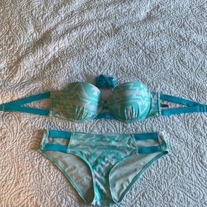 Aerie neon blue chevron bikini